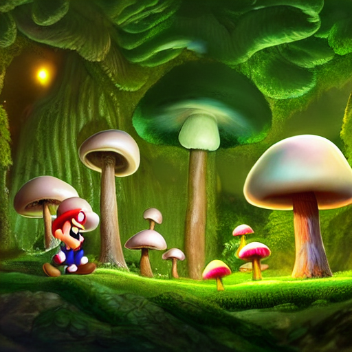 prompthunt mushroom kingdom from mario, digital art, giant green and