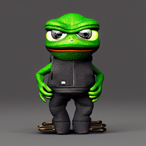 prompthunt: perfectly accurate miniature figure of pepe the frog wearing  jeans and a black leather jacket, soft textures, skin texture, clothing, 3d  sculpture, textured, fine detail, lifelike, photo, high resolution, octane  render,