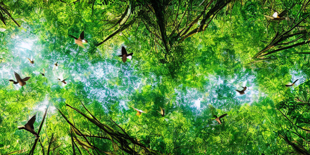 Tropical Rainforest Birds Flying
