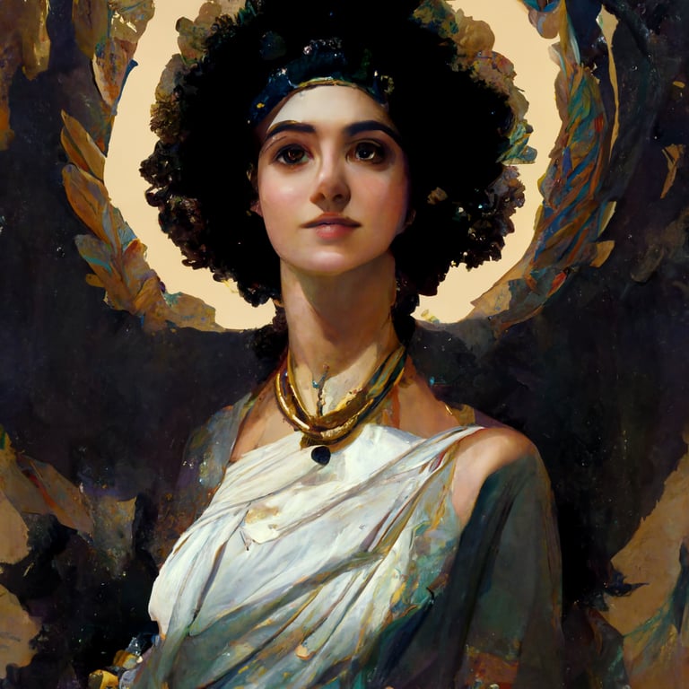 prompthunt full body, Greek Goddess Athena, black curly hair, bronze