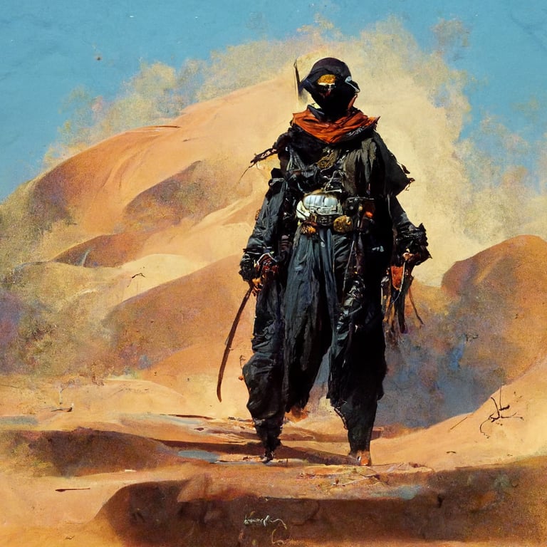 prompthunt: concept art of a bandit in desert clothing in the