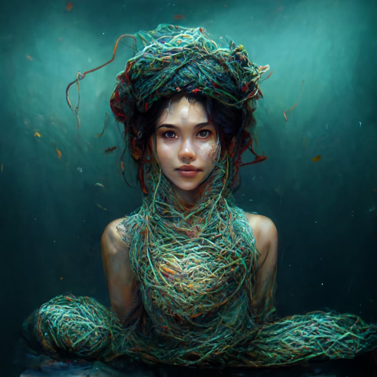 prompthunt: beautiful, mermaid, caught in fishing net, struggling