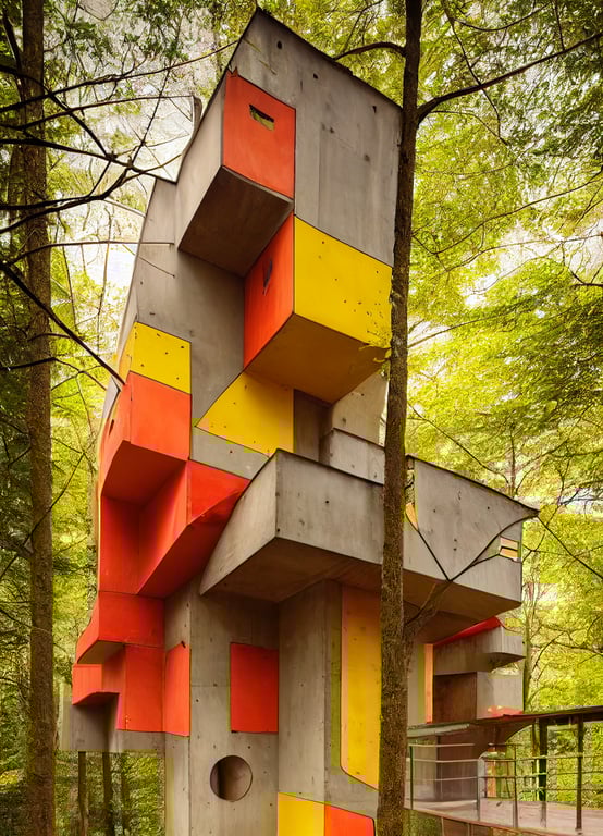 prompthunt le corbusier architecture, tree house, fractal architecture