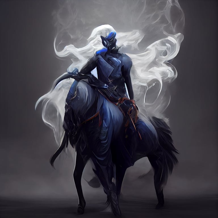 prompthunt drow doomfire warlock on horse, bluegrey skin by lucio