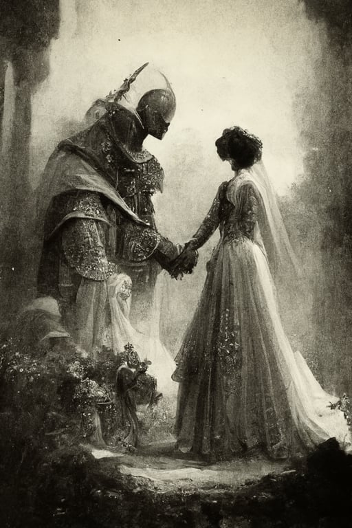 prompthunt: the goddess and the knight in love, style of Naomi Cornock ...