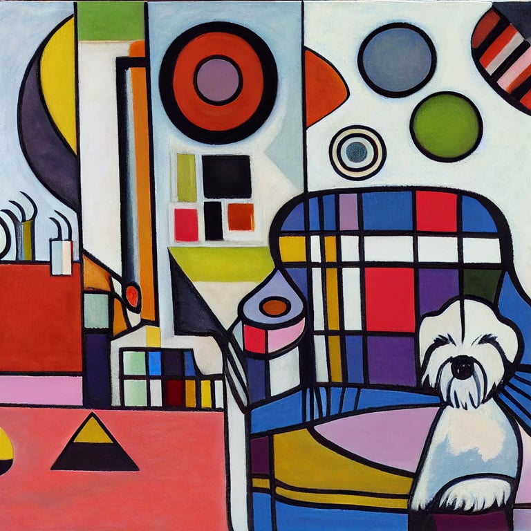 prompthunt white terrier on a couch by Wassily Kandinsky and