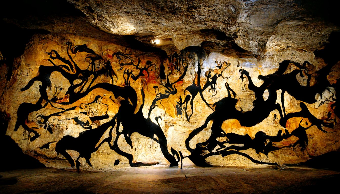 prompthunt: Action painting, Chauvet Cave, Jackson Pollock, Chauvet Cave,  Lascaux Cave, mural,