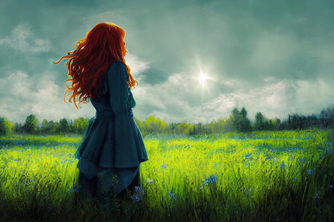 Girl Standing In The Wind Painting