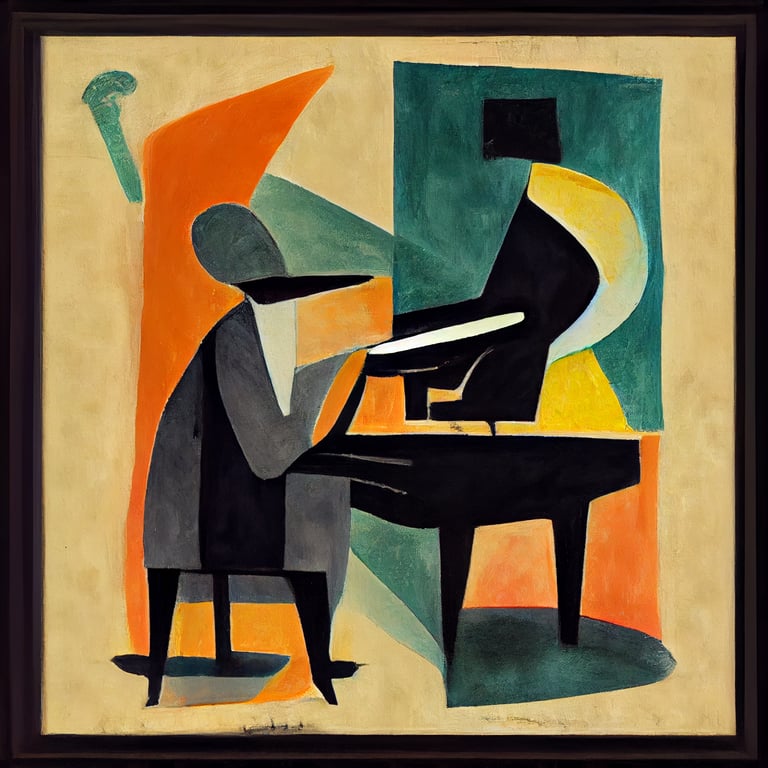 prompthunt: man playing jazz piano in the art style of Picasso