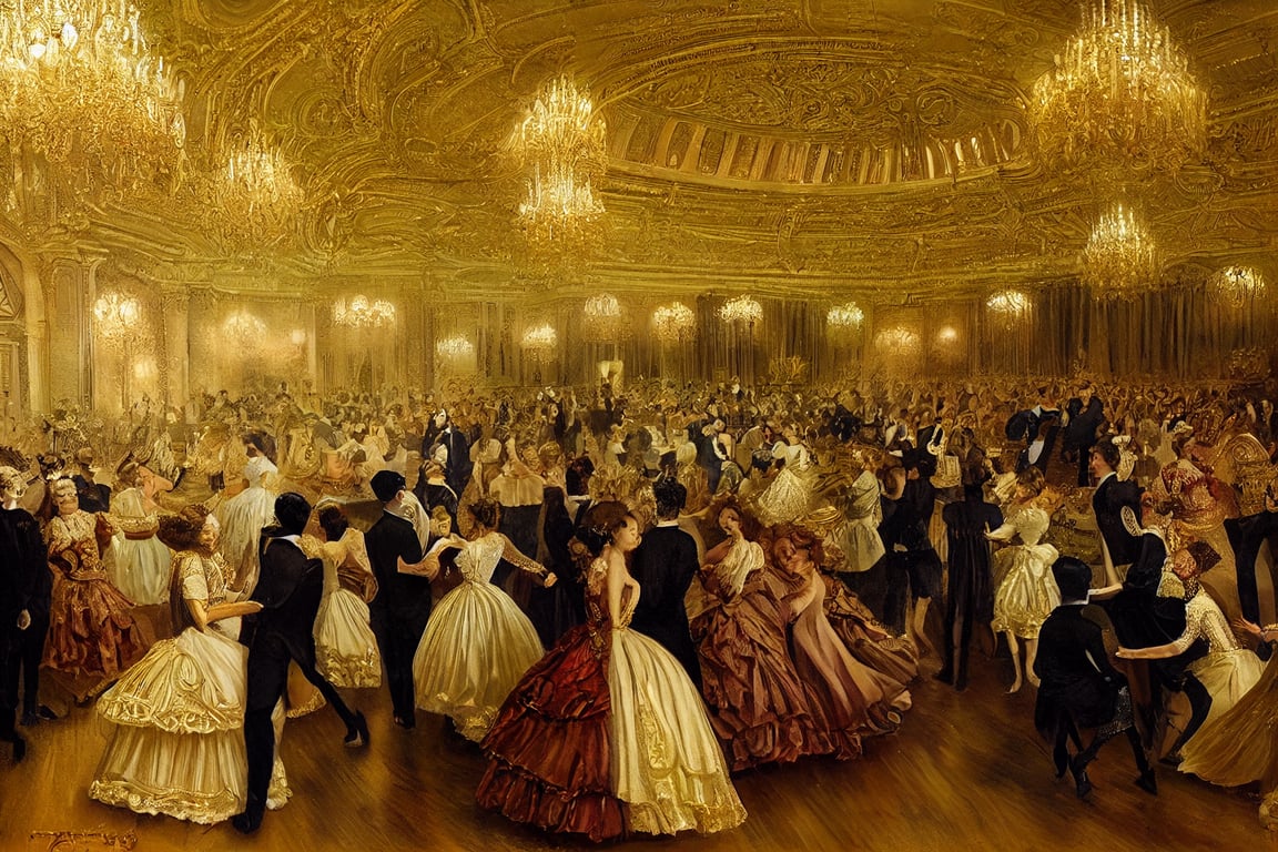 prompthunt a victorian ball, people dancing, waltz, beautiful golden