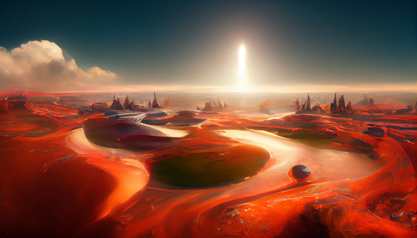 prompthunt: Mars Fantasy Concept world,demacia,In the morning  lighting,shining in the sunlight,glittering and translucent,shining, high- definition picture, art station.HD