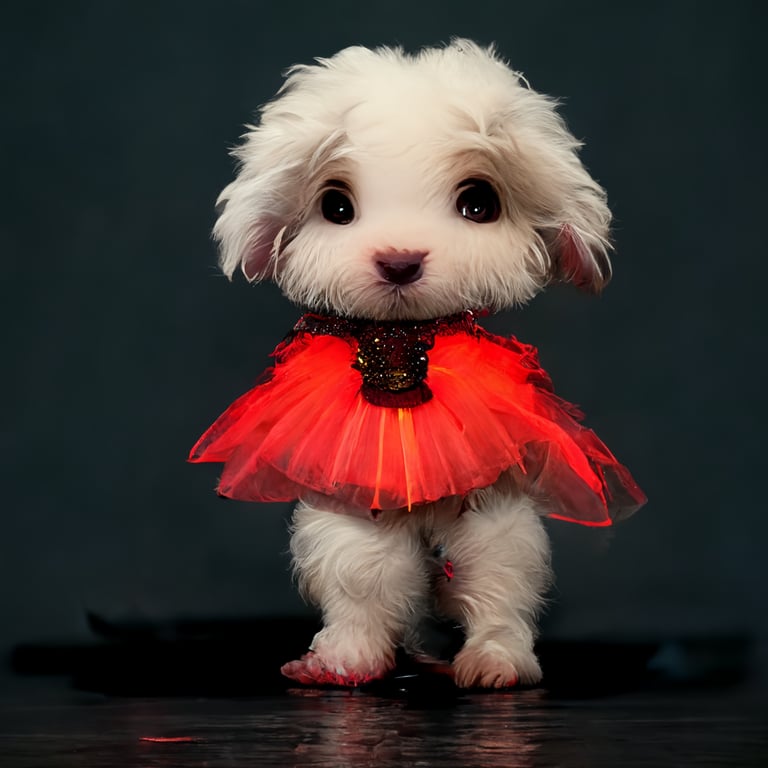 prompthunt: Maltese puppy,standing,dancing,wearing red ballet ...