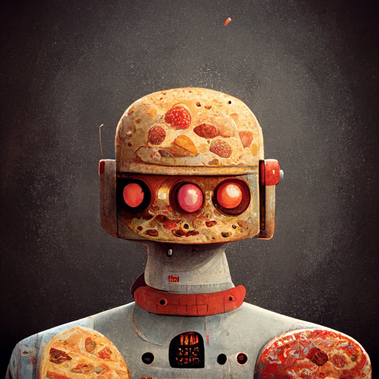 prompthunt: pizza robot, character design, concept art, digital painting