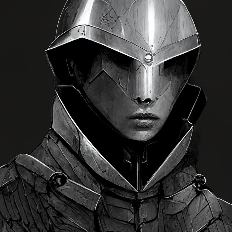 prompthunt: guardian in dark grey and silver sci-fi armor with  seraphim-emblem, sci-fi, hand drawn in manga, concept art