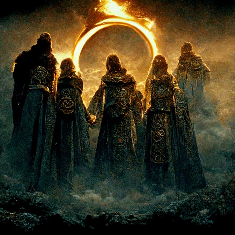 prompthunt: “Three Rings for the Elven-kings under the sky, Seven for the  Dwarf-lords in their halls of stone, Nine for Mortal Men, doomed to die,  One for the Dark Lord on his
