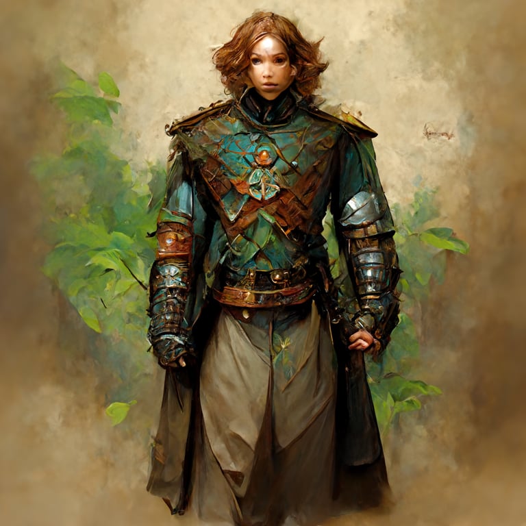 prompthunt: male wood elf cleric with copper skin, green eyes, and