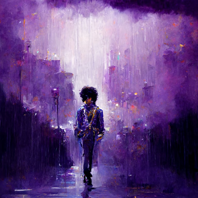 prompthunt artist prince, purple rain, iconic