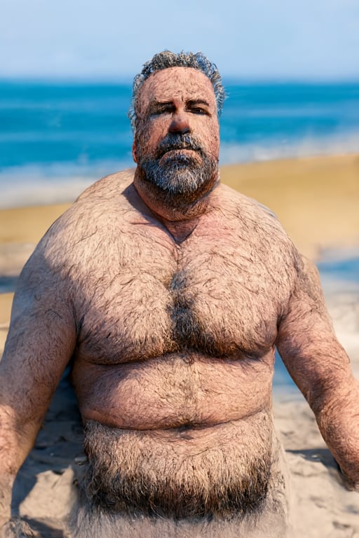 prompthunt: man, 50 yo, stocky chubby body, hairy torso, briefs only, big  bulge, very hairy chest, on beach, photorealistic, hyper realistic, photo  realistic, ultra detailed, 16K, real photo, ultra-high definition, unreal  engine,