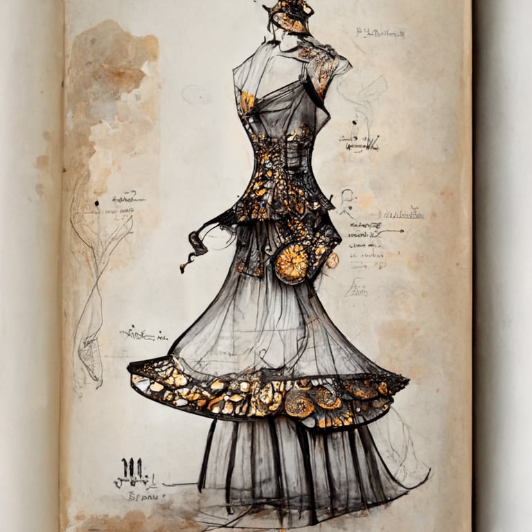 prompthunt design plate, fashion draw, illustration, book page