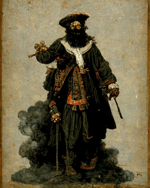 prompthunt: Blackbeard with his smoking beard standing, full body, 1600's  dutch masters, pieter the elder