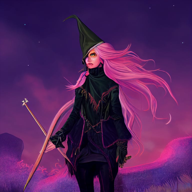 Young Edgy fantasy wizard elf character. Aurora aesthetic. Punk wizard character art.