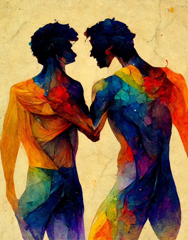 prompthunt two intimate lovers male, gay art, joy, LGBT