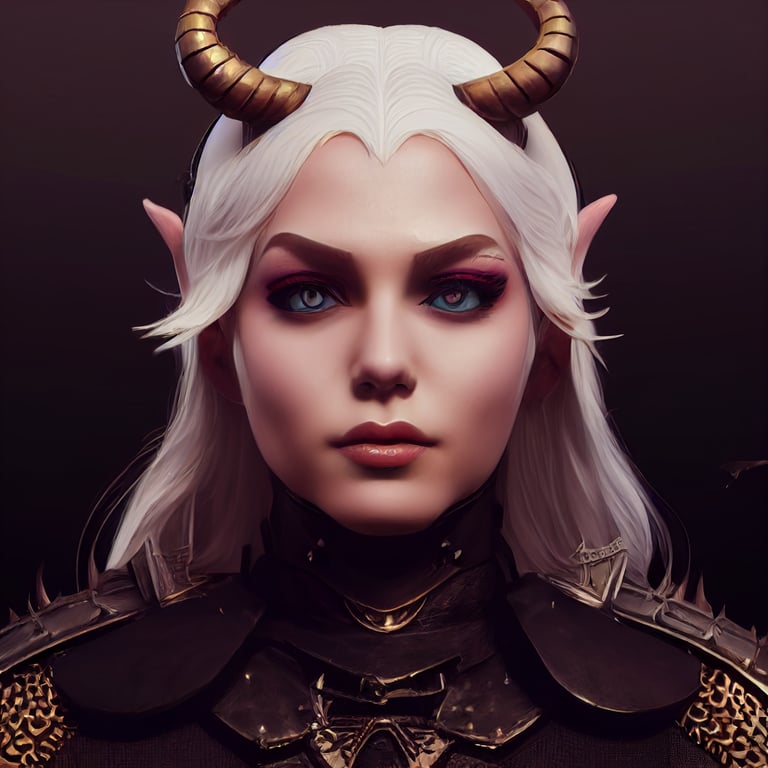 character design, dungeons and dragons, female tiefling, white hair, cleric, chain mail armor, fantasy, 2d, portrait, 8k, octane render, unreal engine