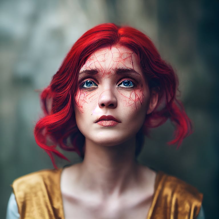 Female human wizard portrait, red hair, 8k, 85mm, portrait