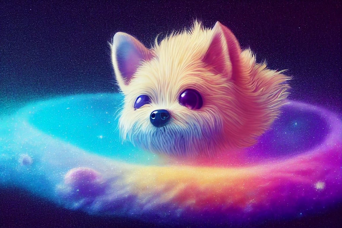 prompthunt: a cute fluffy alien dog floating in a wide range ...