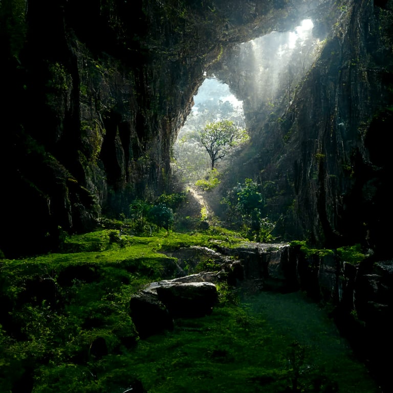 prompthunt: massive cave in the mountains carved with Hindu gods , green  vegetation around the cave , Sunrays entering the cave , hyper realistic,  photographic realsim, Cinematic, movie like scene of landscape