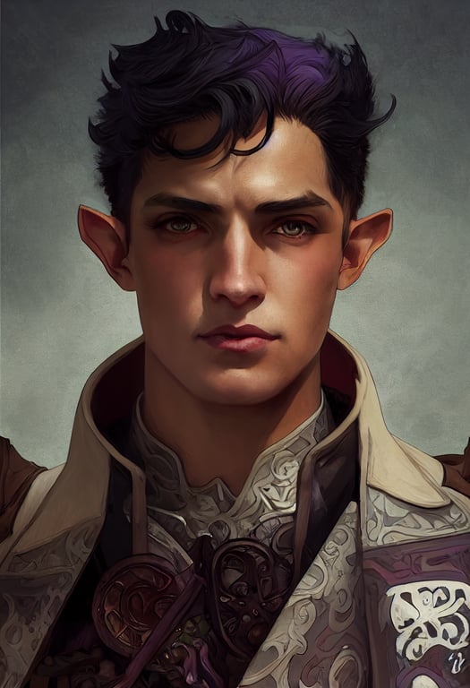 prompthunt character portrait, handsome tough male elf with dark skin