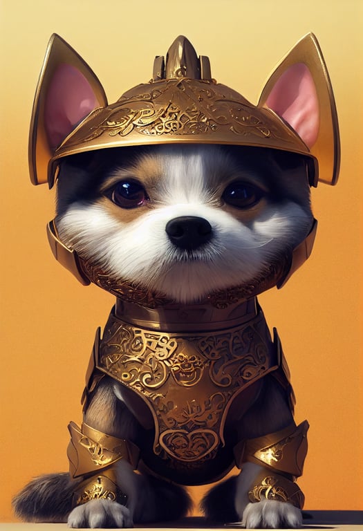 prompthunt: A cute and adorable baby chinese dog, wearing an armor ...