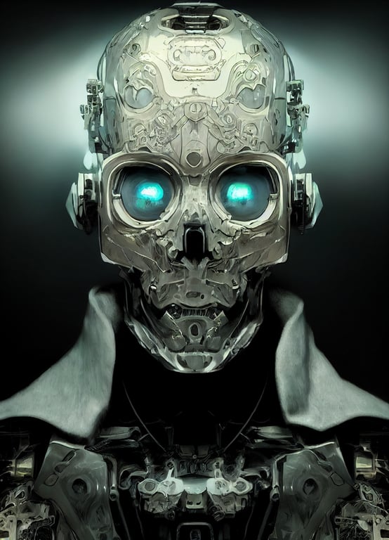 prompthunt: Cyber robot, cyberpunk,Ether Skull, Translucent Device，Rich  cool grey tones, rich and subtle color  changes，biotech,rococo,Comic,psychedelic, mythical,fantasy,by Paul  Pelletier , by Alphonse mucha,sharp, extremely detailed, extremely ...