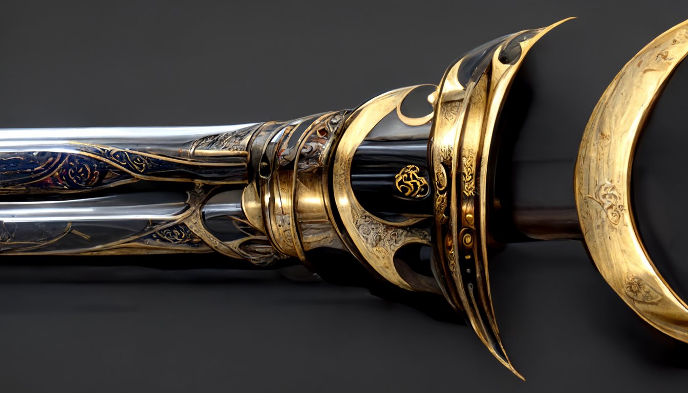 prompthunt bisson lightsaber design, baroque hilt ornaments, scythe