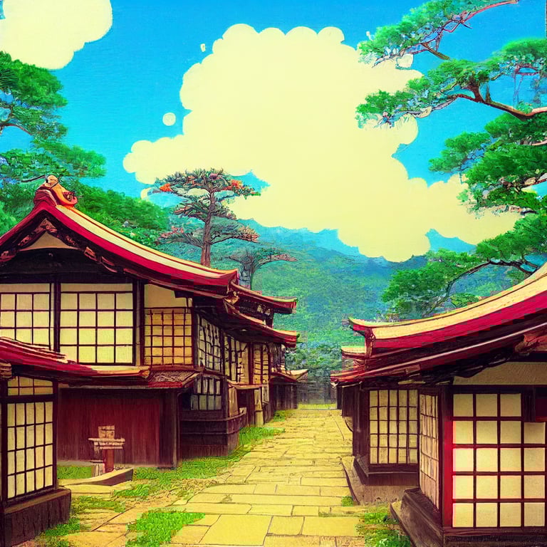prompthunt japanese village anime art style