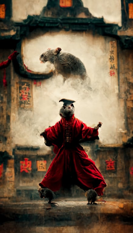 Hip Hop Chinese Kung Fu Rat, Atmospheric, Domineering, Practice Clothes, Ancient Chinese Elements, Ancient Chinese Architecture Blurred Background, Movie