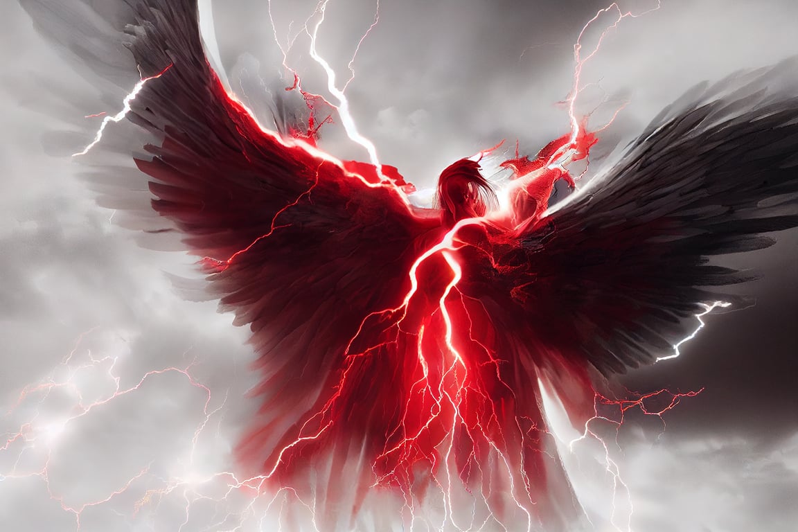 prompthunt: Red Black White Last dark angel, 8k, hd, volumetric lightning,  ultra high, wide shot angle, smoothing, vibrant, realistic photography,  background
