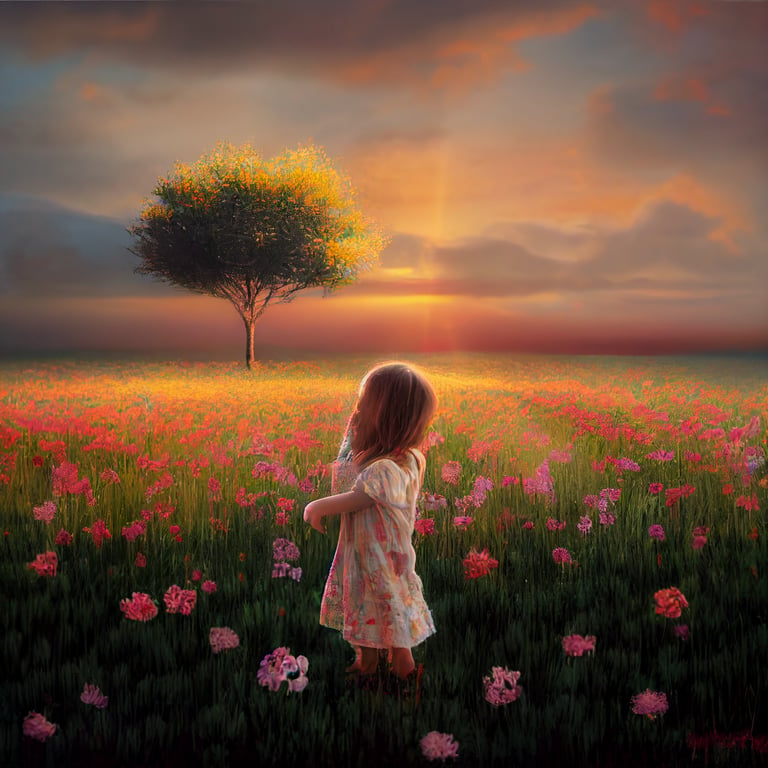Little Girl In Field Of Flowers
