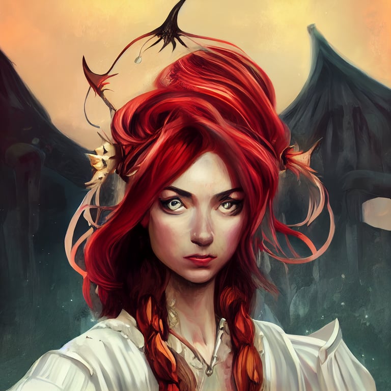 dnd character art, dnd character concept art, red hair, divination wizard, portrait