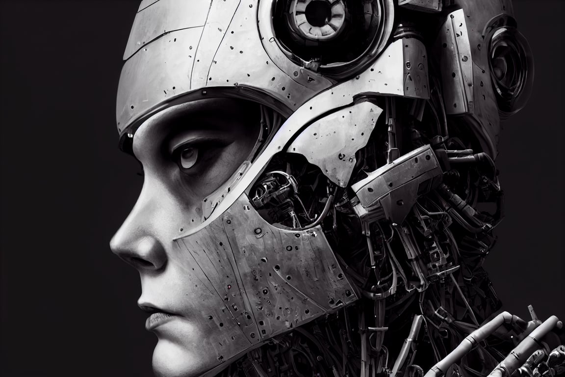 prompthunt: an cyborg with human face, robotic, high tech, Cyberpunk  Cyborg, Portrait, profile, Robot, Hyperdetailed, concept art, imposing,  Robotic parts, Sci-fi, Photorealistic, Circuitry, tech lines, Futuristic  armour, digital painting, Cinematic ...
