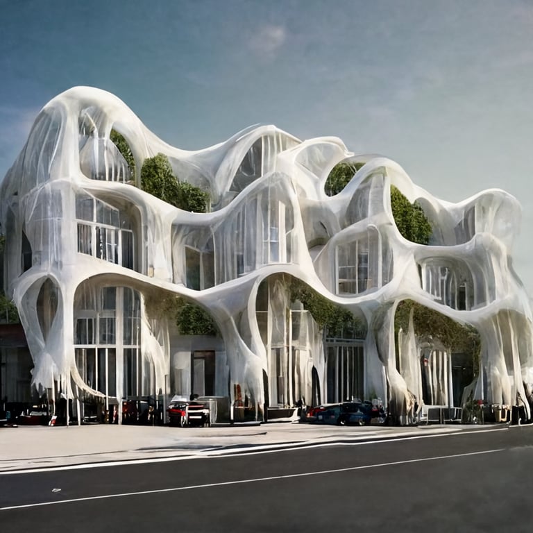 prompthunt: a three storey building facade with very organic form like neri  oxman style in a very photorealisticrender