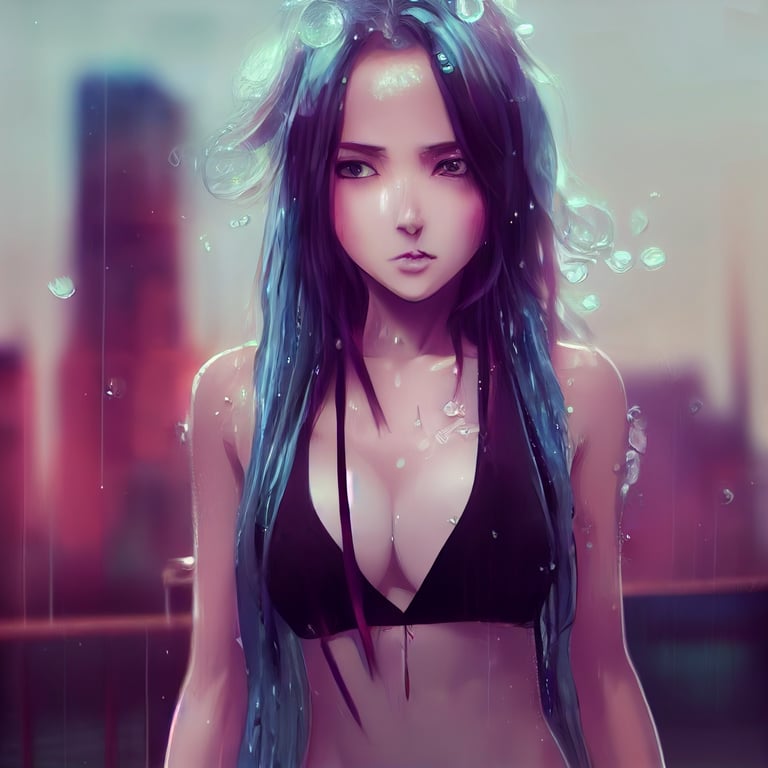 prompthunt stunning anime girl sheer clothing wet portrait