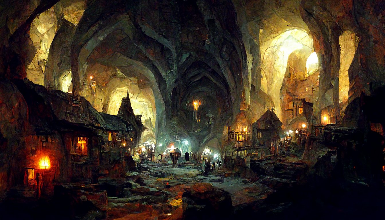 prompthunt: underdark medieval town inside a big cavern. artstation. fantasy art.