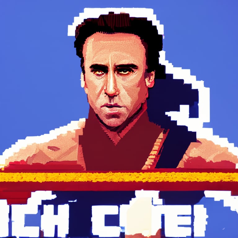Nicholas cage fighting Nicholas cage in Street fighter video game, 8 bit