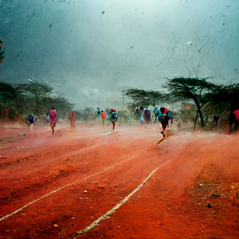 prompthunt: Kenyan runners running fast wearing ASICS METASPEED SKY + shoes  on dust road, close up, 35mm, detailed