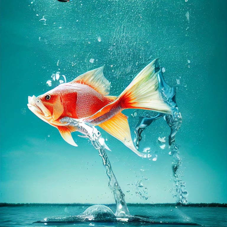 prompthunt fish jumping out of water + futuristic bait + fisherman