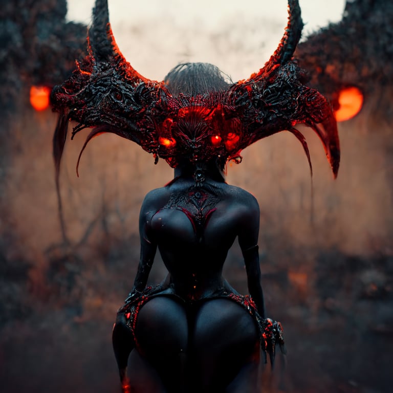 prompthunt: demoness, beautiful demon woman, the Lilim, full focus, view  from behind, low angle view, photorealistic, 8k render, octane render, ray  tracing