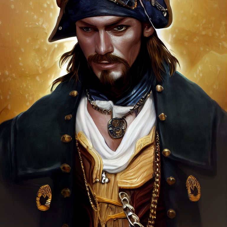 prompthunt: French male pirate with lots of jewelry,pirate captains