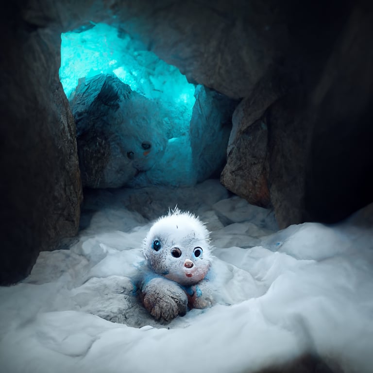 prompthunt Cute Baby Yeti sitting in a cave playing with snow, unreal