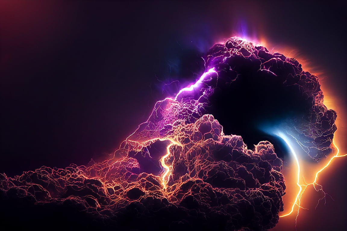 prompthunt: large weird swirling of dark plasma with lightning, cloud ,  darkness, void, quantum forces, colorful, enormoud cloud, 8k, hd, high  quality, cinema 4d, in the style of art station, dramatic, voluminous